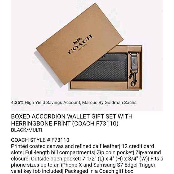 COACH Slim Zip Around Wallet Heringbone F73111 QB Black Multi Wrist New - Picture 14 of 14